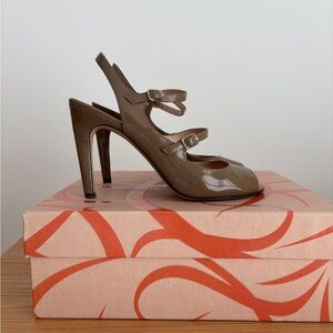 Via Spiga Taupe Patent Leather Heels